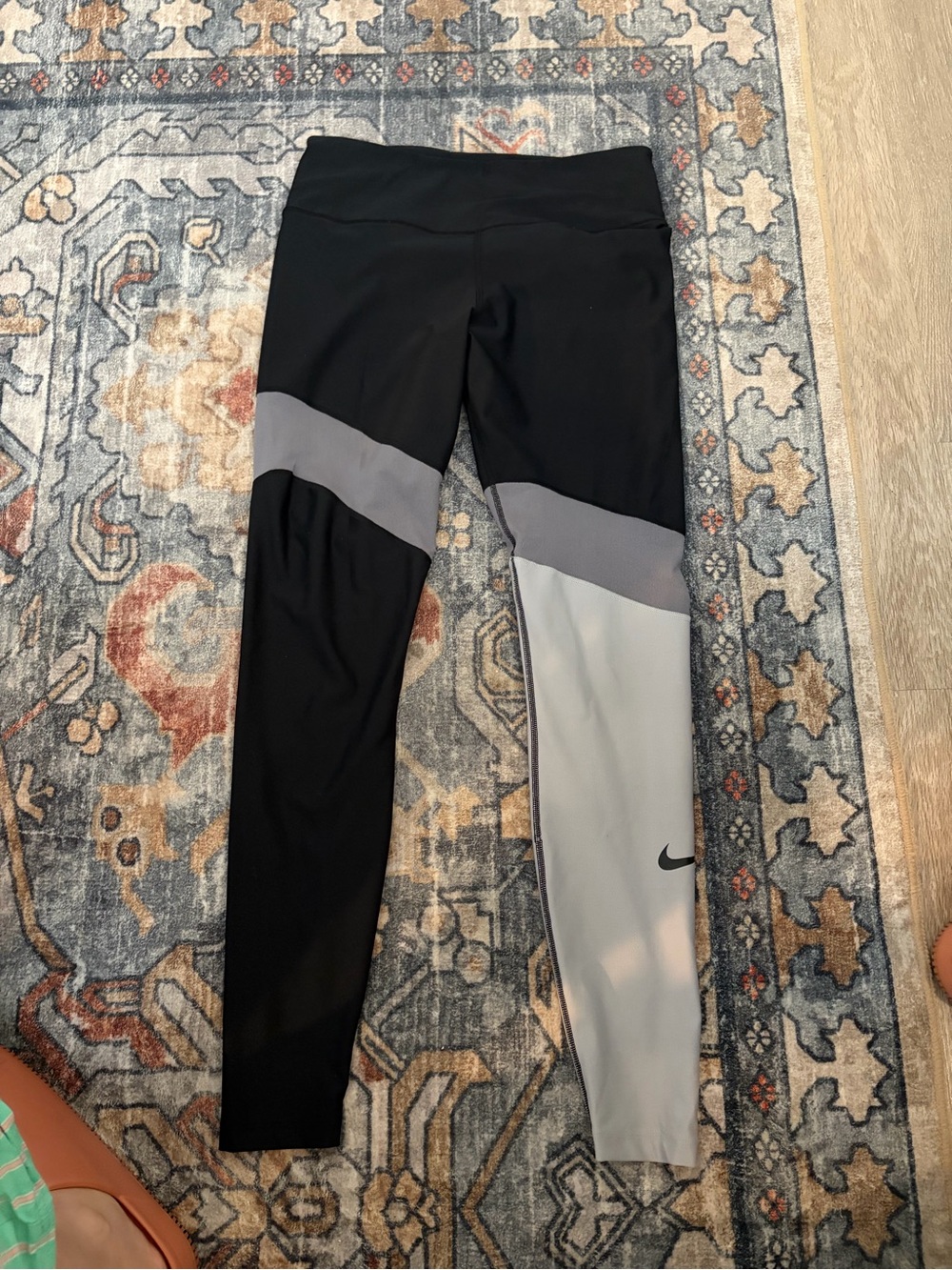 Nike Black & Gray Colorblock Leggings with Swoosh
